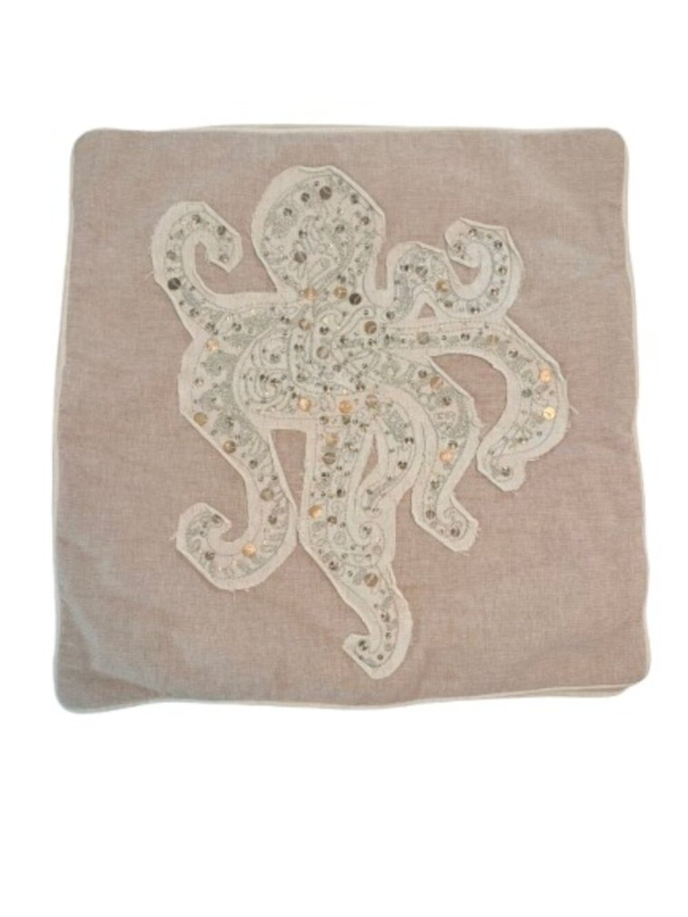 Pier 1 Beaded Octopus Throw Pillow Covers (2) Coastal Neutral 18x18 - Like New